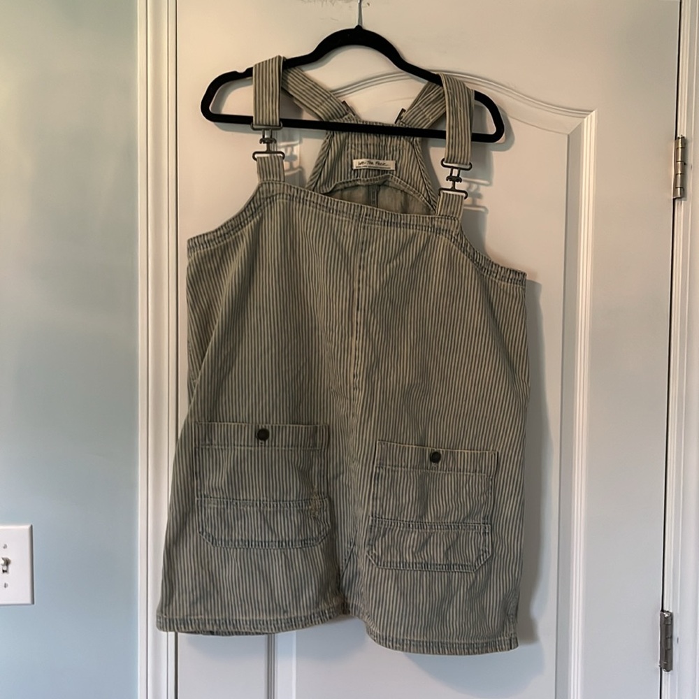 We The Free People Smocked Overall Railroad Striped Tunic/Mini XL Blue/White EUC - Picture 4 of 7